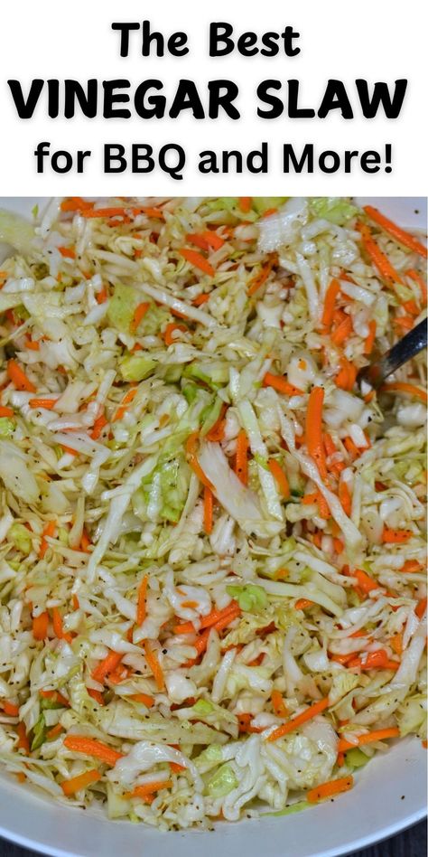 Add a zesty twist to your BBQ with this vinegar coleslaw recipe! Featuring a tangy, mayo-free dressing, this coleslaw pairs perfectly with smoky meats and BBQ sandwiches. Easy to make and incredibly refreshing, it’s the ideal side dish for any cookout or picnic. Perfect for preparing in advance, letting the flavors meld together, and serving straight from the fridge. Click to save the best vinegar coleslaw recipe for BBQ that everyone will love! Sweet And Tangy Coleslaw Recipe, Vinegar Cole Slaw Recipes, How To Use Bagged Coleslaw, Easy Coleslaw Recipe Vinegar, Bbq Slaw Recipe Vinegar, Cooked Coleslaw Recipe, St Hubert Coleslaw Vinegar, Red Wine Vinegar Coleslaw Recipe, Coleslaw Vinegar Based