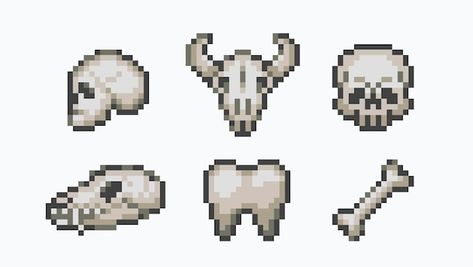 Cat Skull Pixel Art, Tooth Pixel Art, Anatomy Pixel Art, Pixel Art How To, Pixel Art Frame, Bone Pixel Art, Goat Pixel Art, Pixel Skeleton, Punk Pixel Art