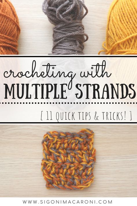 Crocheting with multiple strands of yarn plus 11 quick tips and tricks pinterest image Crochet Easy Projects, Crochet Learning, Ideas For Crochet, Crochet Baby Beanie, Novelty Yarn, Beginner Crochet Tutorial, Crochet Afgans, Crochet Easy, Easy Crochet Projects