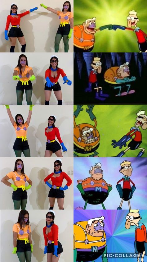 Gender Bent Halloween Costumes, One Person Costume Ideas, Funny Two Person Halloween Costumes, Spongebob Rave Outfit, Ideas Disfraces Carnaval, Spongebob Halloween Costumes, Spongebob Costume Ideas, Spongebob Rave, Two Person Halloween Costumes