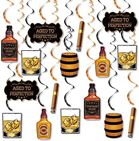 Aged To Perfection Party, Cheers And Beers Party, Vintage Dude Party, Birthday Party Decorations For Men, Beer Party Theme, Ceiling Streamers, 50th Birthday Party Themes, Whiskey Birthday, Whiskey Party