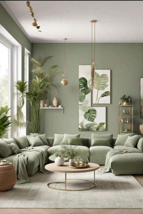 Sage Green And Gold Living Room, Yellow And Green Living Room, Pale Green Living Room, Olive Living Rooms, Green Living Room Decor, Snug Room, Gold Living Room, Dining Room Combo, Dream Apartment Decor