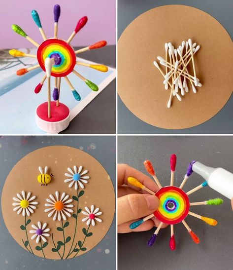 Creative Home Decoration Crafts using Earbuds | cotton, wheel, flower, craft | Easy DIY Cotton Swab Flower and Wheel Craft Ideas :) | By Kids Art & Craft Earbuds Craft Ideas, Earbud Craft, K4 Crafts, Light Purple Wallpaper, Tissue Paper Art, Flower Games, Wheel Craft, Craft Easy, Flower Craft