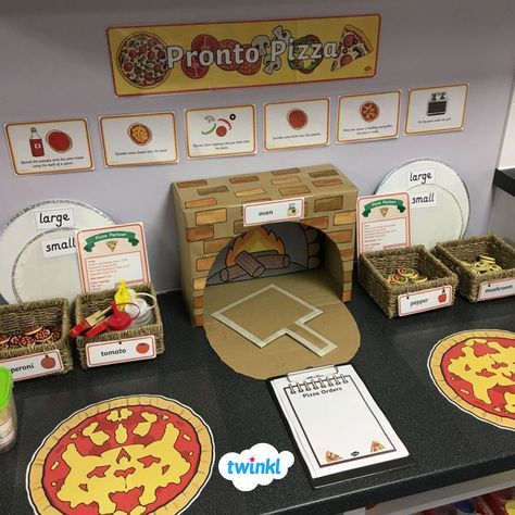 Foods And Flavors Preschool Activities, Preschool Role Play Ideas, Pizza Role Play, Role Play Areas, Prop Box, Restaurant Themes, Dramatic Play Preschool, Dramatic Play Area, Dramatic Play Centers