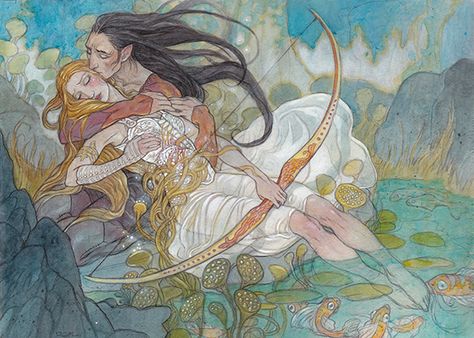 a healing pool Rebecca Guay, Mtg Art, Fairytale Illustration, Fairytale Art, Pics Art, Fantasy Artwork, Magic The Gathering, The Gathering, Pretty Art