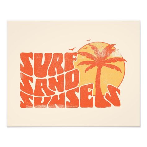 Retro Surf Sand Sunsets Palm Tree Beach Vibes Surf Restaurant, Attic Lounge, Beach Shirt Design, Beach Fonts, Retro Surf Art, Palm Tree Beach, Sunset Surf, Beach Icon, Retro Surf