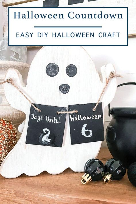 Make this darling Ghost Halloween Countdown Calendar with the step by step DIY from Everyday Party Magazine #Halloween #DIY #Countdown #MichaelsMakers Diy Countdown Ideas, Halloween Advent Calendar Diy, Halloween Countdown Calendar Diy, Swamp Halloween, Haunted Swamp, Diy Countdown, Wooden Halloween Signs, Diy Halloween Candy, Halloween Signs Diy