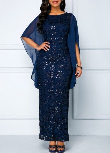 Chiffon Overlay Navy Three Quarter Sleeve Lace Dress | Rosewe.com - USD $34.959999999999994 Phone Problem, Fashion Dresses Online, فستان سهرة, Maxi Dress Online, Dresses Elegant, Navy Lace, Lace Maxi, African Attire, Plus Dresses