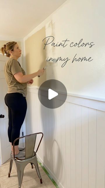 Katie Sharpe | DIY Tutorials | Home Decor | Interior Design on Instagram: "Paint colors in my home

I believe paint makes the biggest impact when it comes to designing a space! 

It’s also one of the most cost efficient and easiest ways to update a room but it can be overwhelming to choose a color when there are so many options!

SAVE this for the next time you are looking for the perfect color! 

#diy #paintedwalls #paintcolors #paintcolorideas #homeinspo #sherwinwilliams #alabaster #agreeablegray #neutralpaint #bathroommakeover #wallpanelling #accentwall #simplediy #homedetails #bedroommakeover #paintedvanity #beforeandafterhomeedition #behr #bluepaint #greenpaint #boardandbatten #shiplappanelling #shiplap #frontdoor 

Home makeover, painted walls, painted vanity, bathroom makeover, acce Diy Wall Paneling, Accent Wall Diy, Shiplap Bedroom, Diy Home Updates, Painted Vanity Bathroom, Painted Vanity, Bathroom Transformation, Shiplap Accent Wall, Farmhouse Paint Colors