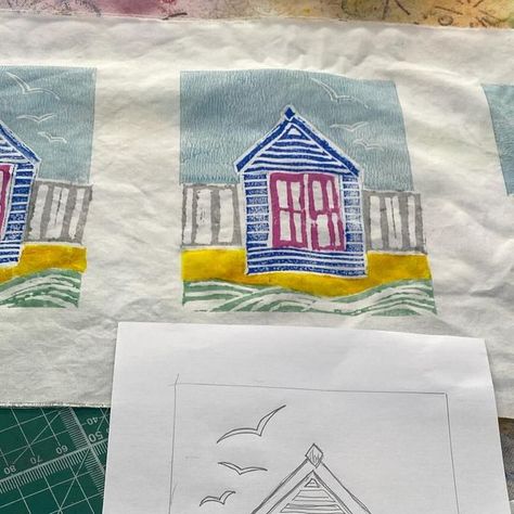 @summerhousesewing on Instagram: "Something completely different today. Jigsaw Lino printing on fabric. Great morning @handprinteduk Thank you from a very happy student xx" Lino Printing, Happy Students, March 1, Lino Print, Very Happy, Printing On Fabric, Thank You, Fabric, On Instagram