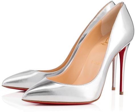 Pigalle Follies Louboutin Cinderella Shoes, Silver Louboutin Heels, Sparkly Louboutin Heels, Grey Louboutin Heels, Silver Stilettos, Silver Metallic Shoes, Pigalle Follies, Christian Louboutin Pigalle Follies, Shoes Silver