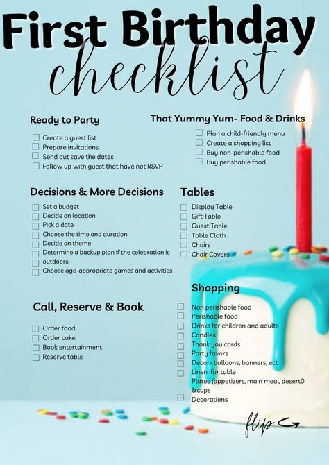 First Bday Checklist, First Birthday Necessities, 1st Birthday Checklist Party Planners, 1st Birthday Schedule, How To Throw A 1st Birthday Party, First Birthday To Do List, Party To Do List Birthday, First Birthday Essentials, First Birthday Party Essentials