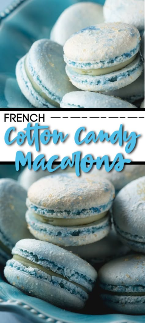 I made a second batch of french macaron cookies. And now I'm diving into these Cotton Candy Macarons with gusto. OY! #macarons #frenchmacaron #cookies Non Perishable Desserts, Cotton Candy Macarons, Cookies Macaroons, Ganache Macaron, Macaron Pistache, French Macaroon Recipes, Kue Macaroon, Cookie Recipes From Scratch, Macarons Macaroons