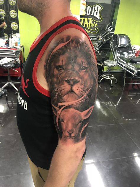 Lion of Judah, lamb of God Lion Of Judah Lamb Of God Tattoo, Lion Lamb Tattoo, Lion Of Judah Tattoo, Judah Tattoo, Lamb Tattoo, Lion Lamb, Angel Tattoos, Lion And Lamb, God Tattoos