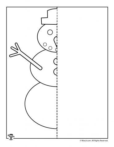 Christmas Mirror Drawing Worksheets | Woo! Jr. Kids Activities Finish Drawing The Picture, January Printables Free For Kids, Snowmen Drawings For Kids, Preschool Snowmen, Snowman Worksheet, Finish The Drawing Worksheets, Winter Mirror, Drawing Activities For Kids, Complete The Drawing