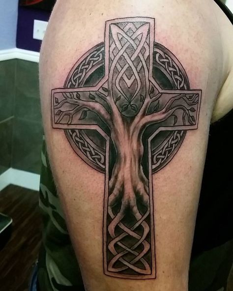 Irish Sleeve Tattoo, Celtic Cross Tattoo For Men, Celtic Cross Tattoo, Celtic Tree Tattoos, Celtic Sleeve Tattoos, Celtic Tattoos For Men, Flower Of Life Tattoo, Cross Tree, Shamrock Tattoos