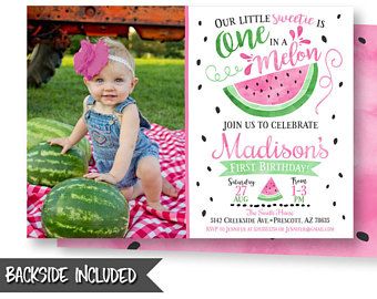 Watermelon Picture Invitation, Watermelon Birthday Invitation, Watermelon Party, One in a Melon Invitation, 1st Birthday, Digital, Printable Watermelon Picture, Watermelon Pictures, Watermelon Invitations, Picture Invitations, Digital Invitations Design, Watermelon Birthday Parties, Watermelon Party, Watermelon Birthday, Photo Birthday Invitations