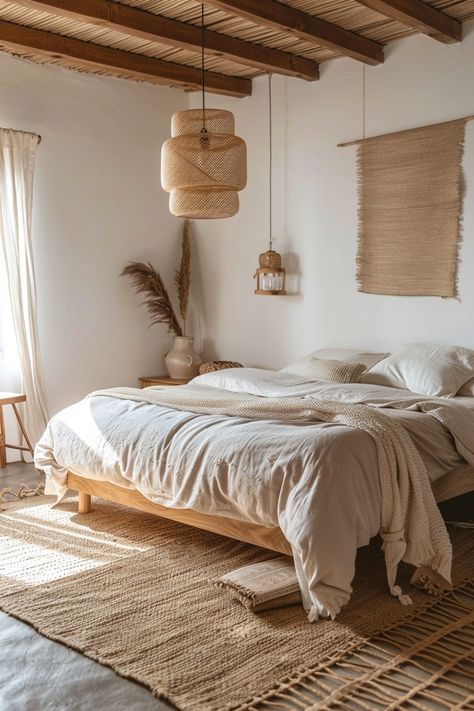 Chill Out With These Minimal Boho Bedroom Ideas Bedroom Ideas Japandi, No Headboard Ideas Bedroom, Minimal Boho Bedroom, Arizona Apartment, Small Bedroom Inspirations, Minimal Bedroom Ideas, Minimal Bedroom Decor, Boho Apartments, Boho Bedroom Design