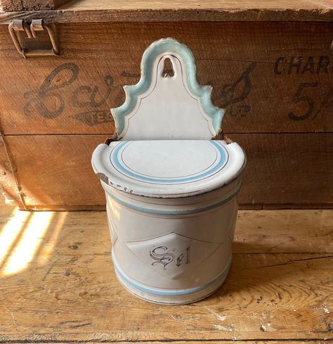 Salt Holder, 10th Wedding Anniversary Gift, 10th Wedding Anniversary, Salt Cellar, Kitchen Jars Storage, Cottage Kitchen, Vintage Advertising, Back Plate, Hinged Lid