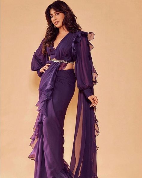 Aashni + Co on Instagram: “Layer up the drama with ruffles and statement sleeves for the next wedding on your calendar. Shop on aashniandco.com // Email…” Ruffled Saree, Stylish Lehenga, Saree With Belt, Sari Design, Bollywood Dress, Dresses Traditional, Fashionable Saree Blouse Designs, Fancy Sarees Party Wear, Ruffle Saree