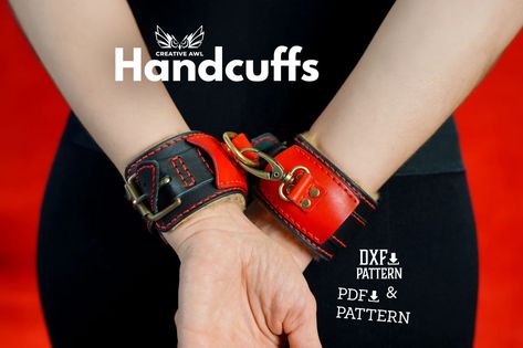 PDF & DXF Leather Handcuffs Pattern Leather DIY Template - Etsy Hip Bag Pattern, Leather Handcuffs, Leather Craft Projects, Backpack Pattern, Patterned Backpack, Diy Cans, Wallet Pattern, Diy Template, Hip Bag