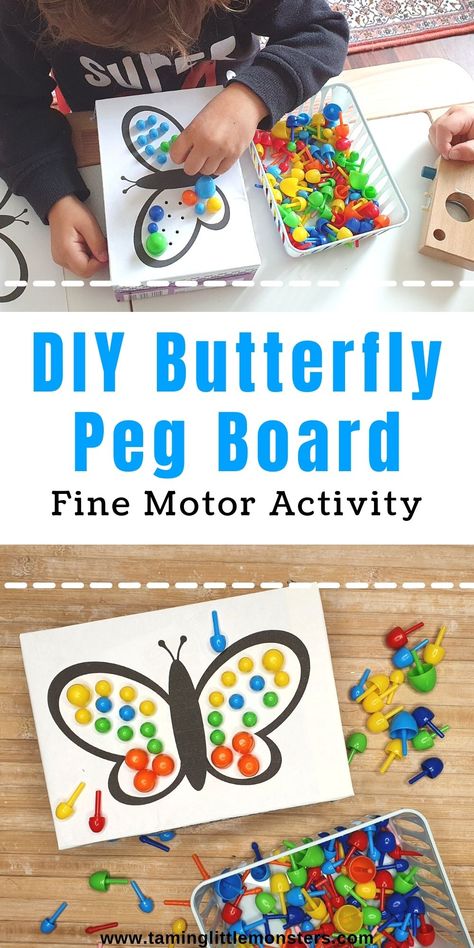 Insect Fine Motor Toddler, Butterfly Activity For Toddlers, Butterfly Activity Preschool, Butterfly Activities For Toddlers, Themed Lesson Plans, Spring Insects, Insects For Kids, Diy Peg Board, Toddlers Activities