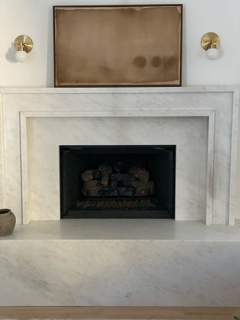 Transitional Fireplace, Concrete Fireplace, Cozy Chair, Fireplace Hearth, Indoor Fireplace, Home Fireplace, Types Of Rooms, Fireplace Makeover, White Furniture