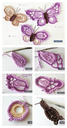 Two Color Crochet Stitches, Butterfly Crochet Pattern Free, Crocheted Butterflies, Crochet Butterfly Applique, Picot Crochet, Crochet Butterfly Free Pattern, Crochet Butterflies, Crochet Puff Flower, Crochet Butterfly Pattern