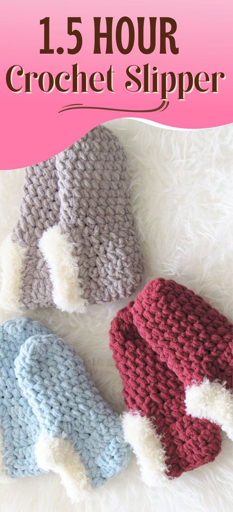 Try this squishiest chunky crochet slipper pattern ever. It is free and comes in 8 sizes for women. It is an easy adult pattern that works up in just 1.5 hours. This is a beginner friendly pattern for ladies. #crochetslipper, #crochetslipperpattern, #freecrochetslipper, #crochet Slipper Crochet, Slipper Pattern, Easy Crochet Slippers, Crochet Slipper, Crochet Socks Pattern, Crochet Slippers Free Pattern, Bernat Blanket, Crochet Slipper Pattern, Beginner Crochet Projects