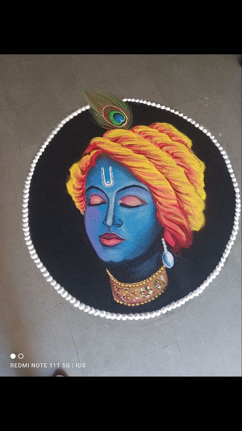 Radhakrishnan Rangoli Designs, Radha Krishna Rangoli Easy, Krishna Face Rangoli, Cute Krishna Rangoli, Tirupati Balaji Rangoli, Kanha Rangoli Design, Easy Krishna Rangoli, Hard Rangoli Designs, Hard Rangoli Designs For Diwali