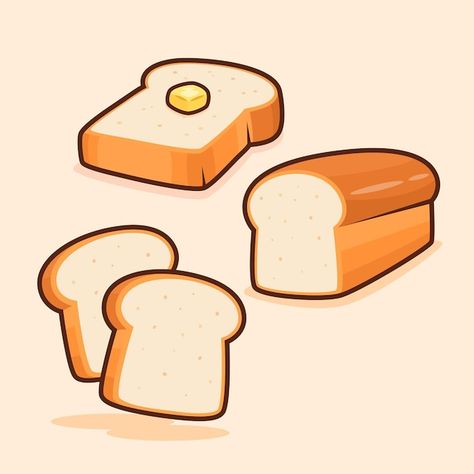 Cartoon Loaf Of Bread, Bread Reference Drawing, Loaf Drawings, Toast Bread Drawing, Bread Loaf Illustration, Toast Illustration Drawing, Kawaii Bread Drawing, Slice Of Bread Tattoo, Bread Cartoon Drawing