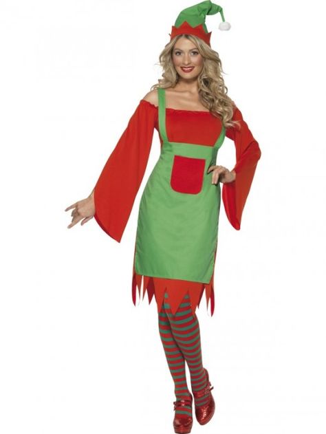 Cute Elf Costume, Elf Fancy Dress, Clown Dress, Christmas Elf Costume, Fancy Dress Ball, Ladies Fancy Dress, Red Dress Sleeves, Christmas Fancy Dress, Cute Christmas Outfits