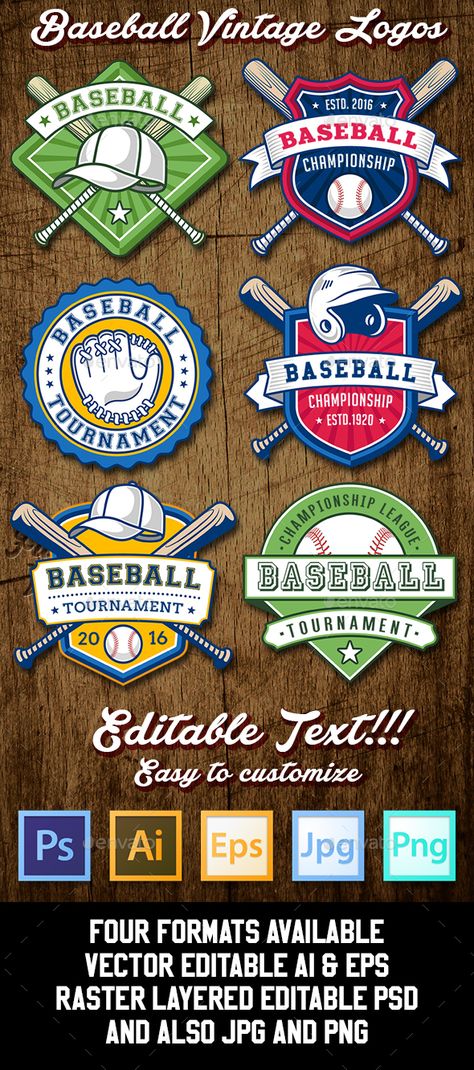 Baseball Logo Templates. Download here: http://graphicriver.net/item/baseball-logo-templates/15350028?ref=ksioks Baseball Logos Design, Baseball Logo Design, Ribbon Seal, Baseball Designs, Baseball Team Logo, Baseball Shirt Designs, Baseball Tournament, Baseball Teams Logo, Sports Logo Inspiration