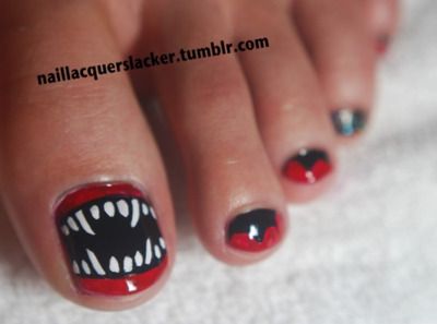 Monster pedicure.....i seriously want this. @Kieu Vo too bad you are so far away :( Toenail Ideas, Halloween Toe Nails, Halloween Toes, Halloween Nails Diy, Pedicure Nail Designs, Halloween Nail Designs, Toe Nail Designs, Get Nails, Rocky Horror