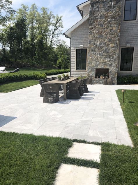 Lot 40 - Contemporary - Patio - New York - by Marmiro Stones, Inc | Houzz Patio In Middle Of Yard, Leuder Stone Patio, Hard Scape Patio Ideas, Pavers Ideas Backyard, Large Concrete Patio Ideas, Patio Stones Backyard, Backyard Paver Ideas, Stone Patio Ideas, Natural Stone Patio