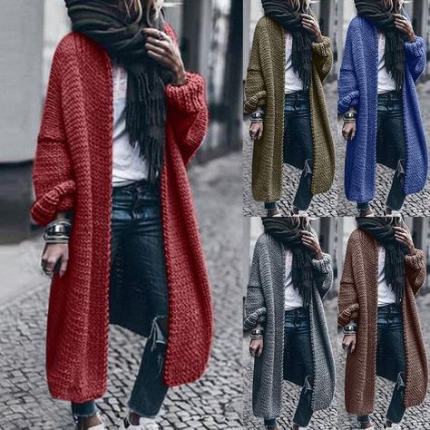 Sweater Tricotin Long, Long Cardigan Coat, Loose Knit Cardigan, Women Long Cardigan, Warm Cardigan, Gilet Long, Pullover Outfit, Outwear Women, Women Coat