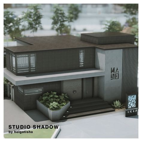 helgatisha : STUDIO SHADOW Sims 4 Loft, Sims 4 Modern House, The Sims 4 Lots, San Myshuno, Sims 4 Tsr, Organic House, Sims 4 Studio, Sims 4 House Design, Sims Building