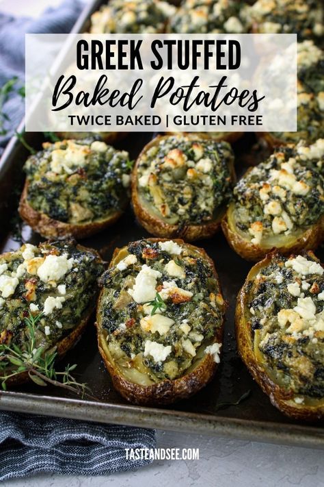 Loaded Potatoes, Stuffed Potatoes, Stuffed Baked Potatoes, Meatless Meal, Gluten Free Potatoes, Potato Skin, Baked Potato Recipes, Artichoke Recipes, Potato Side Dishes