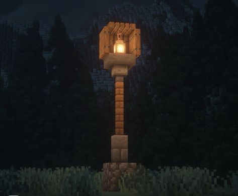 Mincraft Idea Light, Mc Lamp Post, Lanterns Minecraft Ideas, Minecraft Streetlight Design, Minecraft Signpost Design, Light Post Minecraft Ideas, Lantern Post Minecraft, Cute Minecraft Lamp Posts, Minecraft Shandalers