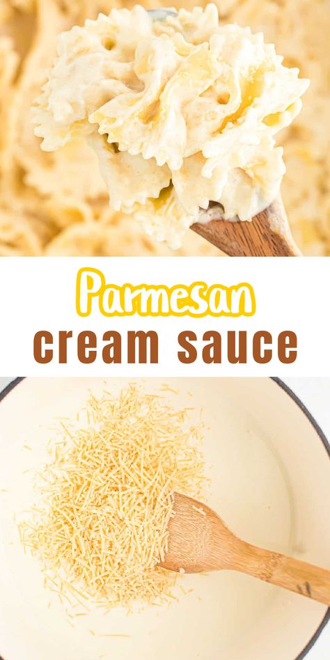 This parmesan cream sauce is an easy and flavorful 10 minute cheese sauce that is perfect for serving with any kind of pasta! Easy Parmesan Cream Sauce, Best Pasta Cream Sauce, White Pasta Sauce With Heavy Cream, Pasta With Parmesan Cream Sauce, White Parmesan Cream Sauce, How To Make Parmesan Sauce, Creamy Butter Pasta Sauce, Noodles With Cream Sauce, Light Cheese Sauce