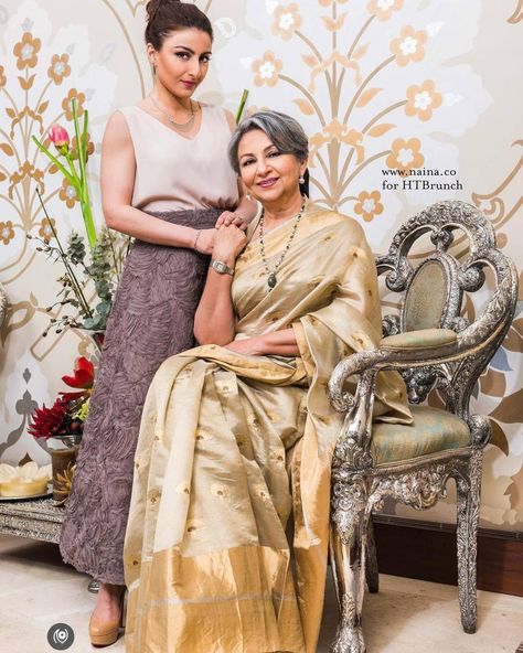 It's on the blog now! Sharmila Tagore & Soha Ali Khan Pataudi @sakpataudi, photographed for #HTBrunch . The blog post has five images that made it to the cover and inside @htbrunch, some of my other favorites in color and in Black & white and then there's photos from behind-the-scenes AND me posing with a print copy! Link in stories. . Soha (styled by @neha.bijlaney ) is wearing a top by @knya.in, jewelry by @trueplatinum950, skirt by @sameermadan_official, footwear by @louboutinworld Sharmila m Indian Mother Daughter Photography, Mehedi Poses, Lehenga Poses, Engagement Couple Dress, Mother Daughter Photography Poses, Mother Daughter Poses, Daughter Photo Ideas, Mother Daughter Pictures, Soha Ali Khan