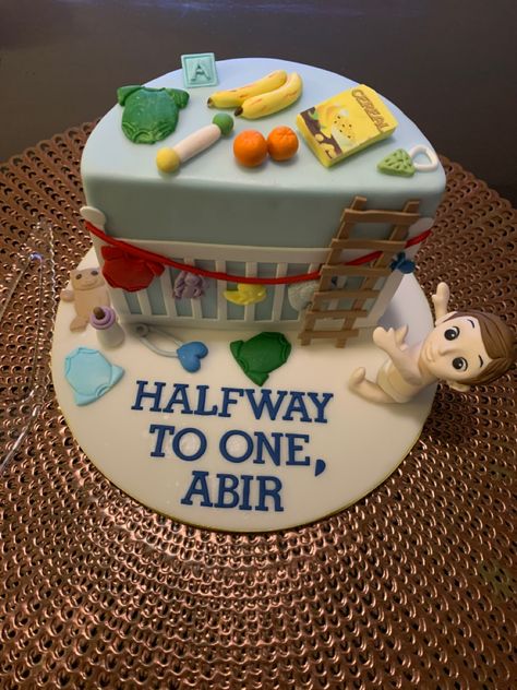 Abir’s 6 month old birthday 6 Month Old Cake Half Birthday, 6 Months Old Cake, 6 Month Birthday Cake Boy Baby, 6th Month Birthday Ideas, 6 Month Old Birthday, 6th Month Birthday Cake, Tort Baby, Halfway To One, Month Cake