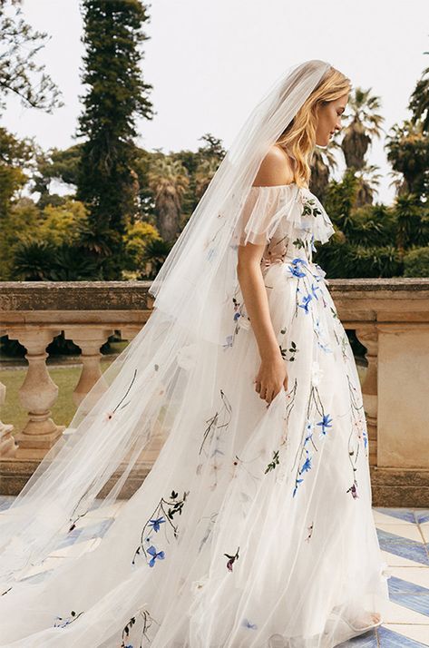 Monique Lhuillier Wedding, Monique Lhuillier Wedding Dress, Monique Lhuillier Bridal, Floral Wedding Dress, Blue Wedding Dresses, Happy Party, A Wedding Dress, Bridal Fashion Week, Zuhair Murad