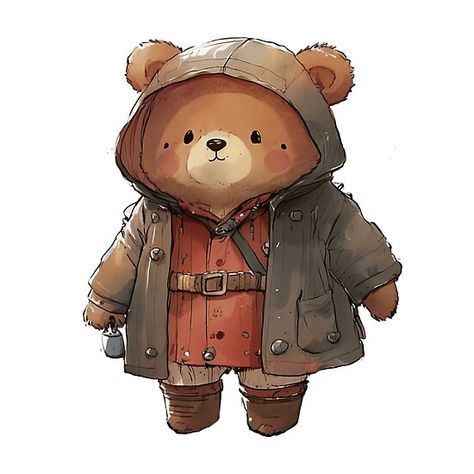 Teddy Bear Warrior, Teddy Bear Concept Art, Bear Dnd Character, Bear Fanart, Bear Oc, Chibi Bear, Teddy Bear Character, Teddy Bear Illustration, Bear Anime