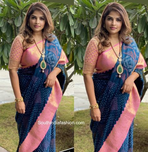 Badhni Design Saree, Bandhani Sarees, Viranica Manchu Saris, Bandhini Saree Blouse Designs, Bandhani Silk Saree, Bandhani Saree Blouse Designs Latest, Bandhini Saree Blouse Patterns, Bandhej Saree Blouse Design, Bandini Saree Blouse Designs