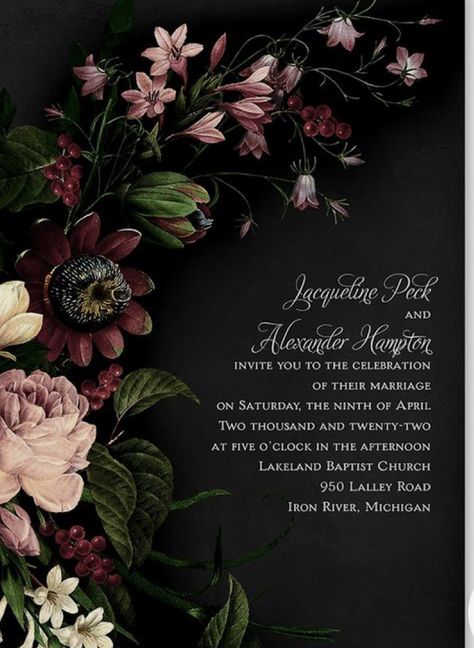 Moody Invitations, Dark Wedding Invitations, Lilac Wedding Bouquet, Dark Wedding Theme, Rsvp Invitation, Lilac Wedding, Black Wedding Invitations, Dark Wedding, Cheap Wedding Invitations