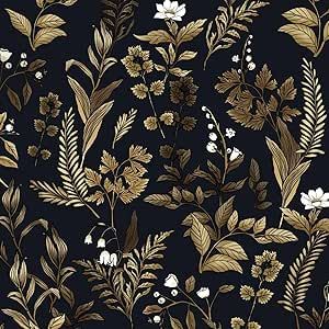 Lash Spa, Stick On Backsplash, Black Floral Wallpaper, Black And Gold Bathroom, Wallpaper Boho, Gold Rooms, Dining Room Wallpaper, Golden Egg, Leaf Flower