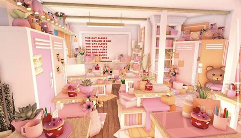 Bloxburg Sanrio House, Preppy Bloxburg, Pink Scenery, Bright Scenery, Clutter Core, Aesthetic Bloxburg, Bloxburg Building, Preppy House, Kawaii Room Ideas