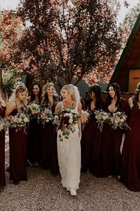 Black Bridesmaid Dresses With Maroon Flowers, Maroon Wedding Party Attire, Maroon And Taupe Wedding, Cabernet Bridesmaid Dresses With Groomsmen, Maroon And Eucalyptus Wedding, Dark Red Fall Wedding, Maroon Wedding Bridesmaid Dresses, Maroon And Forest Green Wedding, Dark Green And Maroon Wedding