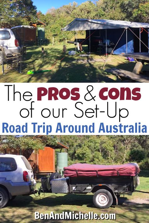 Ben & Michelle - Road Trip Around Australia - Is the Camper Trailer our Ideal Set-Up? Camper Trailer Hacks Australia, Motorcycle Camper Trailer, Roadtrip Australia, Small Camper Interior, Tiny Camper Trailer, Travel Hack, Small Camper Trailers, Travel Preparation, Trailer Storage